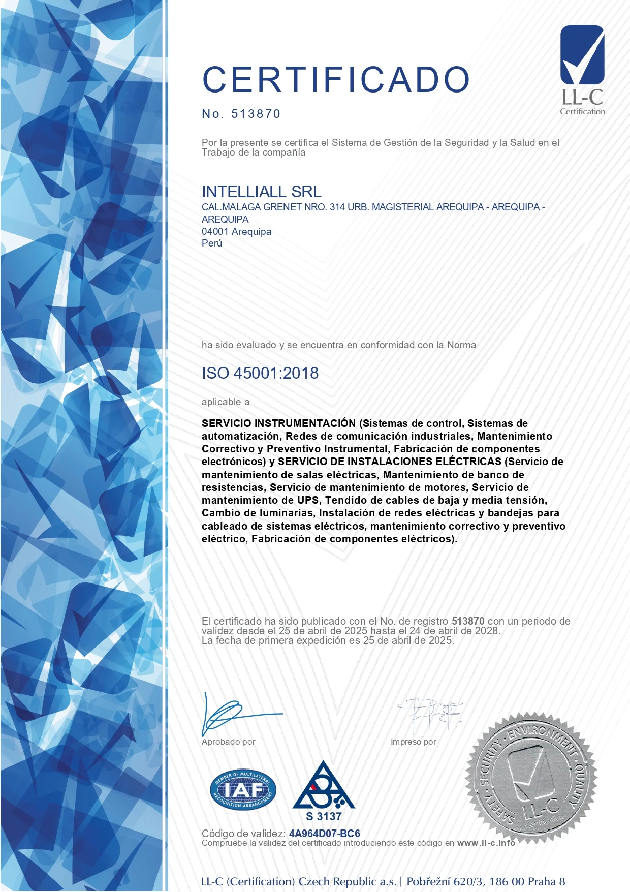 Certificación ISO 45001 Intelliall